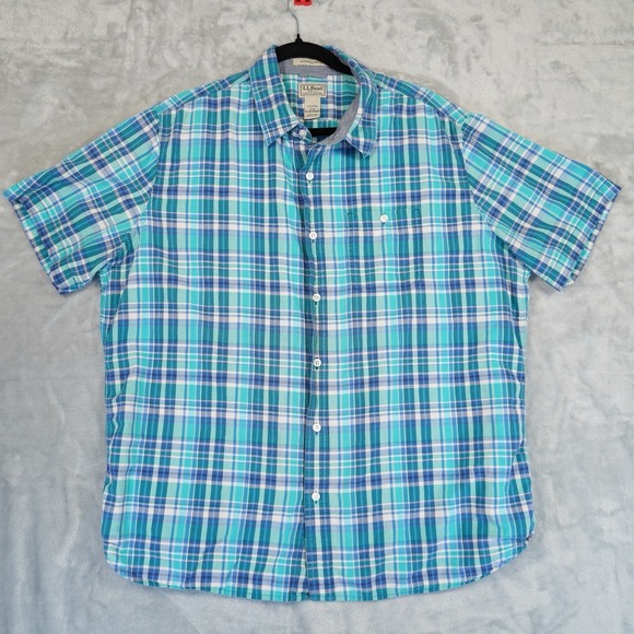 L.L. Bean Other - LL Bean Shirt Mens XL RG Blue Green White Short Sleeve Button Up Gorpcore